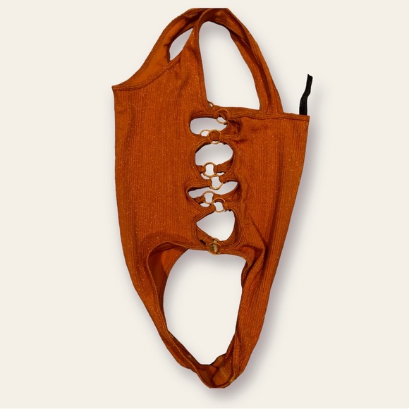 Urban Outfitters Shimmery Orange Cut Out Ring Sided Swimsuit Bodysuit Size L NWT - Picture 3 of 3